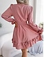 preiswerte Weiße Freizeitkleider-Damen Minikleid Casual kleid A Linie Kleid Elegant Kuschelig Stilvoll Urlaub Party Täglich Regular Fit Glatt Langarm V Ausschnitt Weiß Rosa Blau Frühling Herbst