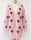 baratos Cardigã Aberto Frontal-suéter feminino rosa valentine cardigan elegante moda streetwear coração decote em v bolso malha manga longa tops longos malha ao ar livre diário fim de semana preto rosa outono inverno