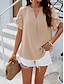 abordables Tops de Trabajo para Mujeres-Mujer Camisa Blusa Color sólido Básico Casual Manga Corta Cuello con muescas. Tops regulares Diario Volante Rosa Azul Piscina Caqui Verano