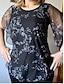 cheap Women&#039;s Graphic Tops-Women&#039;s Shirt Blouse Floral Casual 3/4 Length Sleeve Crew Neck Regular Tops Daily Mesh Patchwork Print Black Wine Blue Summer Spring