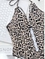 billiga One-piece-baddräkter-Dam Badkläder En bit Monokini Baddräkt Öppen rygg Magkontroll Hög midja Smal Semester Standkläder Leopard Halterneck Ärmlös Baddräkter