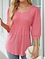 preiswerte Damen Einfache Oberteile-Damen Hemd Bluse Feste Farbe Basic Brautkleider schlicht 3/4 Ärmel Rundhalsausschnitt Normale Oberteile Täglich Rüschen Schwarz Weiß Rosa Sommer Frühling