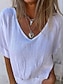 preiswerte Luxushemden-Damenbluse aus 100 % Baumwolle, gerafft, einfarbig, Basic, lässig, Kurzarm, V-Ausschnitt, normales Oberteil, Alltags-Top, weiß, braun, beige, Sommer, Frühling