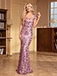 baratos Rosa-Vestido de Gala Sereia  Trompete Vestido Brilhante Convidada de Casamento Festa à Noite Comprimento do Chão Sem Mangas Decote em V Lantejoulas com Lantejoulas