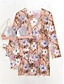 voordelige 3-delige bikiniset-Dames Zwemkleding Bikini Driedelig Brutaal Zwempak Blote rug Slank Vakantie Strand Kleding Bloemig V-hals Lange mouw Badpakken