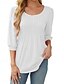 preiswerte Damen Einfache Oberteile-Damen Hemd Bluse Feste Farbe Basic Brautkleider schlicht 3/4 Ärmel Rundhalsausschnitt Normale Oberteile Täglich Rüschen Schwarz Weiß Rosa Sommer Frühling