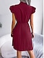 cheap Casual Dresses-Women&#039;s Casual Dress A Line Dress Stylish Basic Casual Plain Mini Dress Sleeveless Stand Collar Tie Front Pleated Ruffle Regular Fit Vacation Daily Black Wine Summer Spring