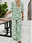 preiswerte Blusenanzüge für Damen-Damen Modisch Strassenmode Täglich Hemd Bluse Hose mit weitem Bein Halbe Ärmel Hemdkragen Blumen Kordelzug Bedruckt Casual Täglich Schwarz Grün Beige Frühling &amp; Herbst Regular Fit