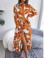 preiswerte Kleider für die Ferien-Damen Maxidress blusenkleid Casual kleid A Linie Kleid Stilvoll Brautkleider schlicht Urlaub Täglich Regular Fit Blumen Langarm Hemdkragen Blau Orange Frühling Herbst