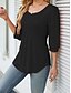 preiswerte Damen Einfache Oberteile-Damen Hemd Bluse Feste Farbe Basic Brautkleider schlicht 3/4 Ärmel Rundhalsausschnitt Normale Oberteile Täglich Rüschen Schwarz Weiß Rosa Sommer Frühling