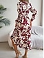 abordables Robes fleuries décontractées-Femme Robe mi-longue Robe casual Robe Évasée Robe Trapèze mode Décontractées Vacances du quotidien Standard Feuille manche longue Col V Vin Kaki Printemps Automne