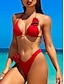 billige Bikinisæt-kvinders valentine badetøj bikini nederdel badedragt rygløs slank ferie strand slid ensfarvet halter neck ærmeløs langærmet badedragt rød