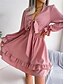 preiswerte Weiße Freizeitkleider-Damen Minikleid Casual kleid A Linie Kleid Elegant Kuschelig Stilvoll Urlaub Party Täglich Regular Fit Glatt Langarm V Ausschnitt Weiß Rosa Blau Frühling Herbst