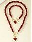 economico Collana da donna-collana e bracciale di perle rosse da donna con ciondolo a cuore, chiusura color oro, gioielli eleganti per regalo di San Valentino, matrimoni e occasioni speciali