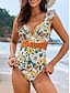 cheap One-pieces-Women&#039;s Swimwear One Piece Swimsuit Backless Patchwork Tropical Cute Floral Graphic V Neck Sleeveless Bathing Suits