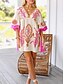 billige Boho-kjoler-Dame Mini kjole Uformell kjole Boho-kjole Bohem Årgang Fritid Feriereise Daglig Normal Blomstret 3/4 ermer V-hals Fuksia Oransje Grønn Vår Høst