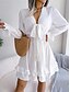 preiswerte Weiße Freizeitkleider-Damen Minikleid Casual kleid A Linie Kleid Elegant Kuschelig Stilvoll Urlaub Party Täglich Regular Fit Glatt Langarm V Ausschnitt Weiß Rosa Blau Frühling Herbst