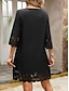 cheap Plain Dresses-Women&#039;s Black Dress Mini Dress Lace Patchwork Casual V Neck 3/4 Length Sleeve Black Color