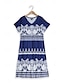 baratos Vestidos Boho-Vestido Midi Feminino Vestido Casual Verão Estampa Floral Decote V Elegante Rua Férias Manga Curta Verão