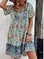 preiswerte Ausgefallene Kleider-Damen Minikleid Casual kleid Boho Chic Kleider Boho-Kleid Böhmen Ethnisch Brautkleider schlicht Urlaub Täglich Strand Lockere Passform Blumen Kurzarm V Ausschnitt Rote Grün Sommer Frühling