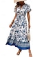 preiswerte Ausgefallene Kleider-Damen Normal Maxidress Boho Chic Kleider Boho-Kleid Böhmen Urlaub Strand Regular Fit Graphic Kurzarm V Ausschnitt Blau Sommer