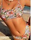tanie Zestawy bikini-Damskie Stroje kąpielowe Bikini 2 szt Bezczelny Kostium kąpielowy Odkryte plecy Szczupła Urlop Stroje plażowe Kwiaty Okrągły dekolt Bez rękawów Kostiumy kąpielowe