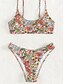 tanie Zestawy bikini-Damskie Stroje kąpielowe Bikini 2 szt Bezczelny Kostium kąpielowy Odkryte plecy Szczupła Urlop Stroje plażowe Kwiaty Okrągły dekolt Bez rękawów Kostiumy kąpielowe