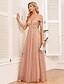 economico Abiti da sposa-Abiti da Ospite di Matrimonio A-Line Abito Elegante per Ospiti di Matrimonio Prom a Lunghezza Completa Senza Maniche Scollo a V Convertibile in Tulle Schiena a V con Ricamo di Paillettes