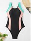 billiga One-piece-baddräkter-Dam Badkläder En bit Monokini Baddräkt Öppen rygg Magkontroll Hög midja Smal Semester Standkläder Färgblock U-hals Ärmlös Baddräkter