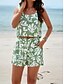 abordables Conjuntos cortos para mujer-Mujer Moda Ropa de calle Diario Camiseta sin mangas Pantalones cortos holgados Sin Mangas Escote Cuadrado Graphic Estampado Casual Diario Negro Marrón Verde Trébol Verano Ajuste regular