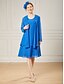 abordables Con chaqueta-Vestido Tres Piezas A-Line Vestido de la Madre de la Novia Boda en la Playa Elegante Tapa Incluida Cuello Joyas Largo de Rodilla Chiffon Sin Mangas con Volantes Color Sólido