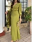 preiswerte abendkleider-Damen Maxidress Bodycon Smaragdgrünes Kleid Elegant kleid hochzeitsgast Verabredung Regular Fit Glatt Langarm V Ausschnitt Grün Sommer Frühling