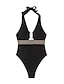 billiga One-piece-baddräkter-Dam Badkläder En bit Monokini Baddräkt Öppen rygg Lappverk Magkontroll Hög midja Smal Semester Standkläder Ensfärgat Halterneck Ärmlös Baddräkter