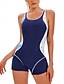 billiga One-piece-baddräkter-Dam Badkläder En bit Monokini Baddräkt Öppen rygg Magkontroll Hög midja Smal Semester Standkläder Färgblock U-hals Ärmlös Baddräkter