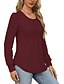 voordelige Vrouwen Werk Tops-Dames Overhemd Blouse Effen Kleur Basic Casual Lange mouw Strakke ronde hals Normale tops Dagelijks Met ruches Zwart Wit Blozend Roze Wijn blauw Zomer Lente
