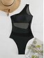 billiga One-piece-baddräkter-Dam Badkläder En bit Monokini Baddräkt Nät Öppen rygg Magkontroll Hög midja Smal Semester Standkläder Ensfärgat Asymmetrisk hals Ärmlös Baddräkter