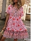 preiswerte Ausgefallene Kleider-Damen Minikleid Casual kleid Boho Chic Kleider Boho-Kleid Böhmen Ethnisch Brautkleider schlicht Urlaub Täglich Strand Lockere Passform Blumen Kurzarm V Ausschnitt Rote Grün Sommer Frühling