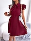 cheap Casual Dresses-Women&#039;s Casual Dress A Line Dress Stylish Basic Casual Plain Mini Dress Sleeveless Stand Collar Tie Front Pleated Ruffle Regular Fit Vacation Daily Black Wine Summer Spring