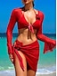billige Bikinisæt-kvinders valentine badetøj bikini nederdel badedragt rygløs slank ferie strand slid ensfarvet halter neck ærmeløs langærmet badedragt rød