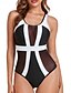 billiga One-piece-baddräkter-Dam Badkläder En bit Monokini Baddräkt Nät Öppen rygg Magkontroll Hög midja Smal Semester Standkläder Färgblock U-hals Ärmlös Baddräkter