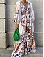 baratos Vestidos Estilo Boho-Mulheres Vestido Longo Vestido casual Vestido A Line Vestido Boho Vintage Casual Férias Diário Normal Geométrica Manga Longa Decote V Branco Primavera Outono