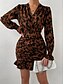economico Vestiti aderenti-Per donna Mini abito Abito casual Aderente Moda Informale Da mare Giornaliero Standard Floreale Manica lunga A V Marrone Primavera Autunno