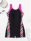 billiga One-piece-baddräkter-Dam Badkläder En bit Monokini Baddräkt Öppen rygg Magkontroll Hög midja Smal Semester Standkläder Färgblock U-hals Ärmlös Baddräkter