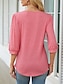 preiswerte Damen Einfache Oberteile-Damen Hemd Bluse Feste Farbe Basic Brautkleider schlicht 3/4 Ärmel Rundhalsausschnitt Normale Oberteile Täglich Rüschen Schwarz Weiß Rosa Sommer Frühling