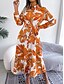 preiswerte Kleider für die Ferien-Damen Maxidress blusenkleid Casual kleid A Linie Kleid Stilvoll Brautkleider schlicht Urlaub Täglich Regular Fit Blumen Langarm Hemdkragen Blau Orange Frühling Herbst