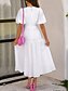 preiswerte Weiße Freizeitkleider-Damen Casual kleid Maxidress Rüschen Brautkleider schlicht V Ausschnitt Kurzarm Schwarz Weiß Fuchsie Farbe