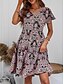 levne Boho šaty-Dámské Mini šaty Volnočasové šaty Áčkové šaty Boho šaty Vinobraní stylové Na běžné nošení Dovolená Denní Běžný Kašmírový vzor Krátký rukáv Do V Černá Fialová Jaro Podzim