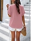 abordables Tops de Trabajo para Mujeres-Mujer Camisa Blusa Color sólido Básico Casual Manga Corta Cuello con muescas. Tops regulares Diario Volante Rosa Azul Piscina Caqui Verano