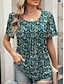 billige Boho t-shirt-Dame T-shirt Blomstret Mode Moderne Afslappet Kortærmet Rund hals Almindelige toppe Daglig Weekend Hvid Gul Grøn Sommer