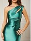 baratos AZUL-Vestido de Noite Sereia  Trompete Vestido Elegante Formal Comprimento Longo Sem Mangas Ombro Único Cetim com Ruching